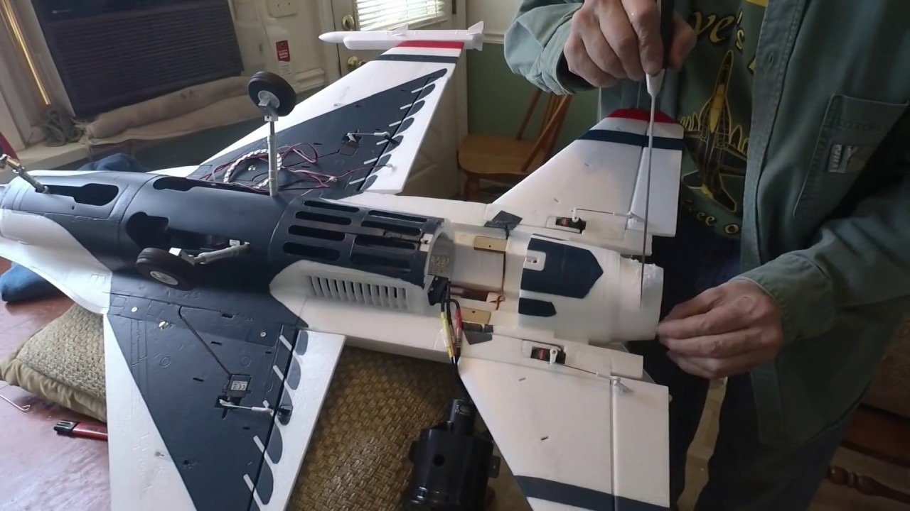 E Flite F 16  Thunderbird, RC  Lander 3 Color Afterburner Installed Demo Fail
