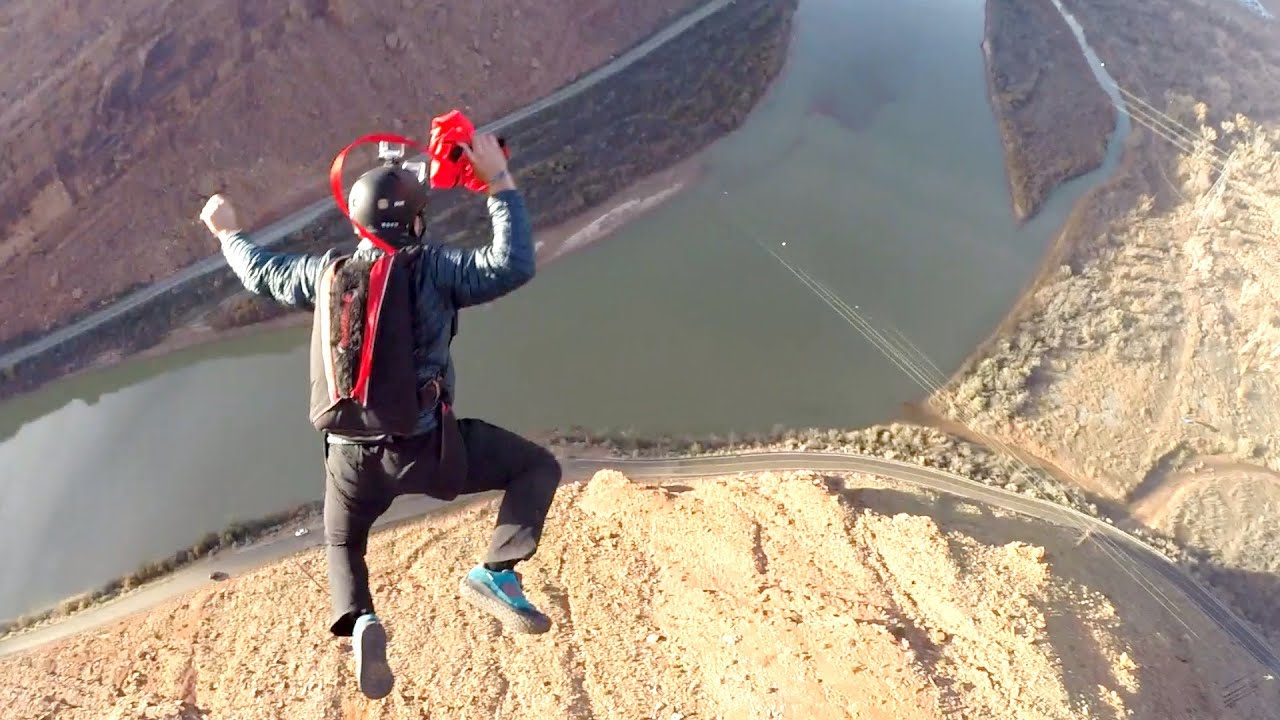 BASE Jumper Almost Collapses Friend's Parachute | Close Call