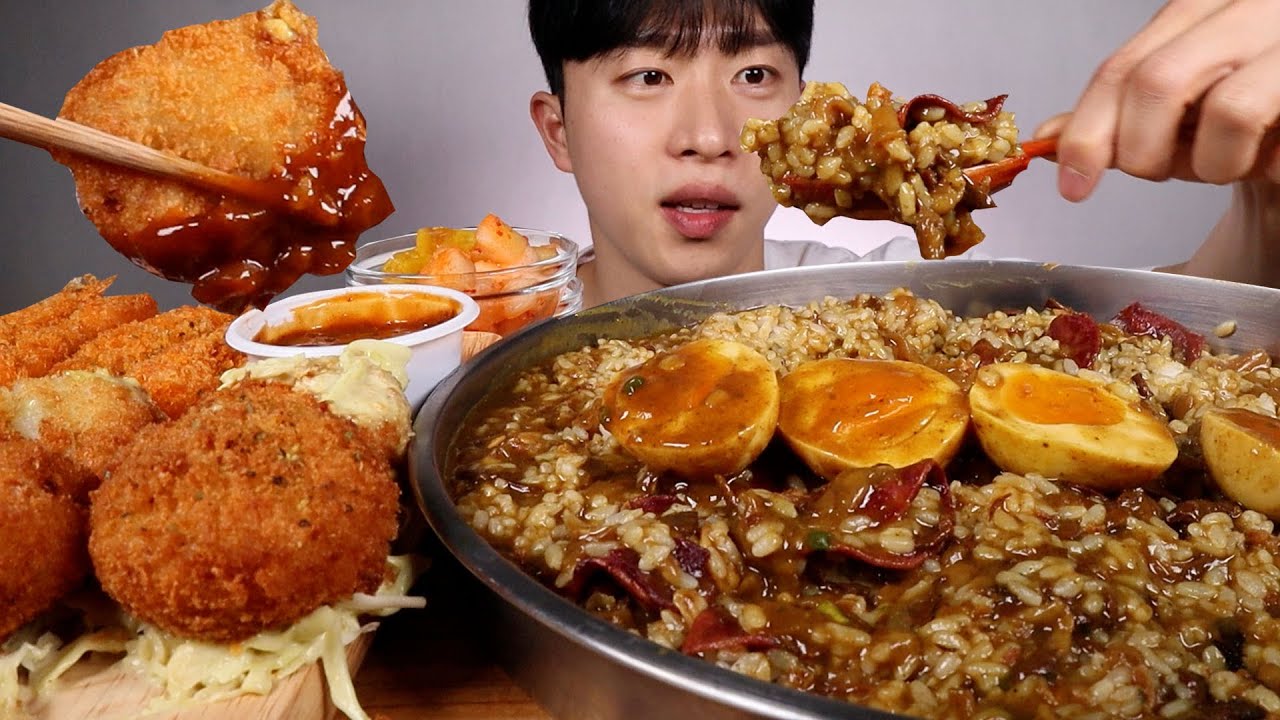 또바키카레 찐득한 양파 소고기카레랑 감자고로케 새우튀김 먹어보겠슴돠!!! 먹방 ASMR MUKBANG CURRY croquette Fried shimps eating show
