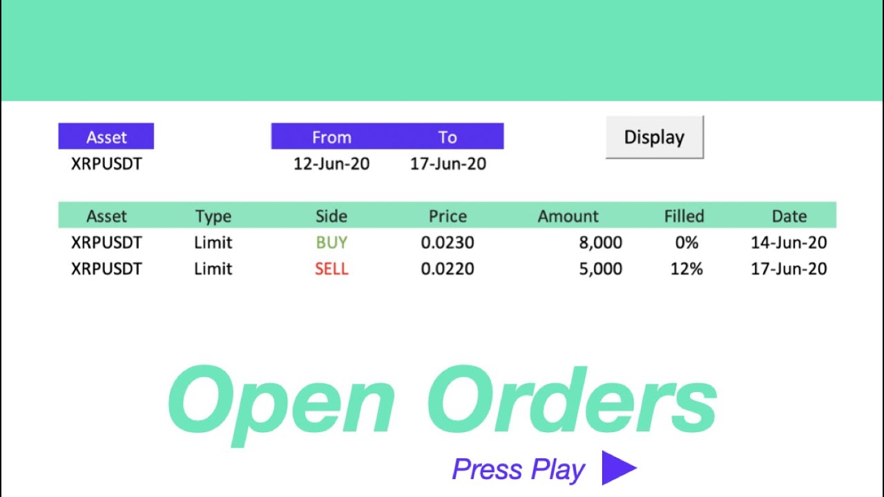 Trade On Excel - Open Orders