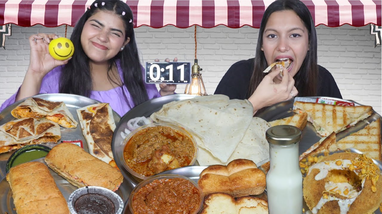 60 Seconds Cup & Ball Food Challenge | Kathi Kabab, Rumali Roti, Sandwich, Paneer Wrap, Raj Kachori