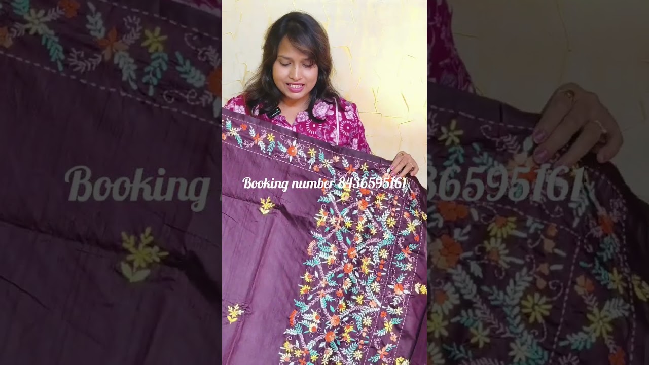 Chandari silk gitthi & katha stitch work , tussar hand bulai stitch 