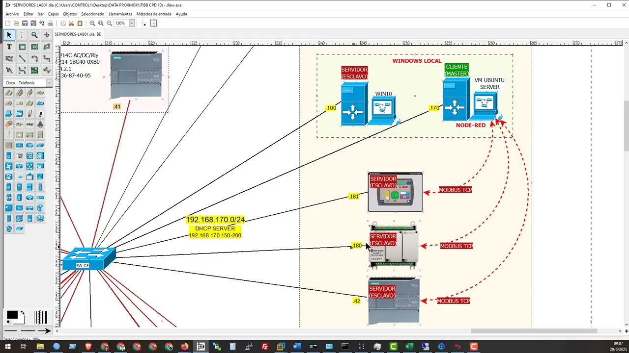 Leer/escribir Modbus TCP/IP DASHBOARD Node-RED (Cliente) PLC MICRO 820 (server) P5