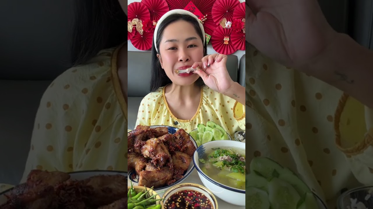 Cơm sườn chiên sả và canh bí xanh #dungthichan #mukbang #food 