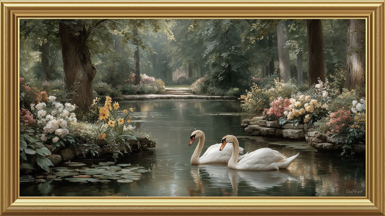 Secret Garden with Swans | 2 Hour Vintage Summer Painting TV Art