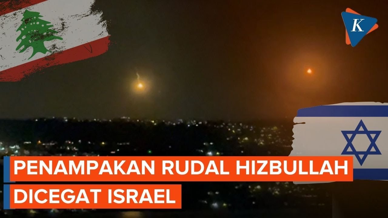 Penampakan Rudal-rudal Hizbullah Dicegat di Langit Israel