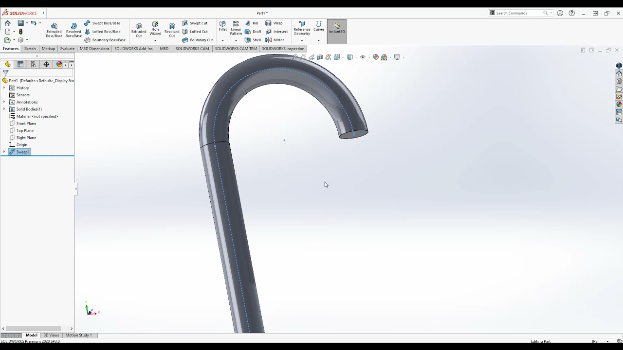 How to use swept boss/base and swept cut in SolidWorks