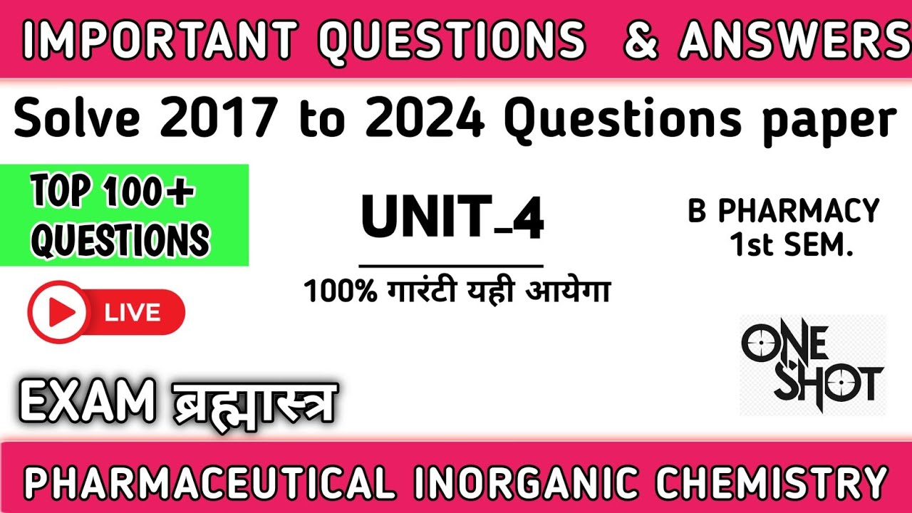 Unit 4 | Pharmaceutical inorganic chemistry important questions and solutions | B pharmacy 1st sem.