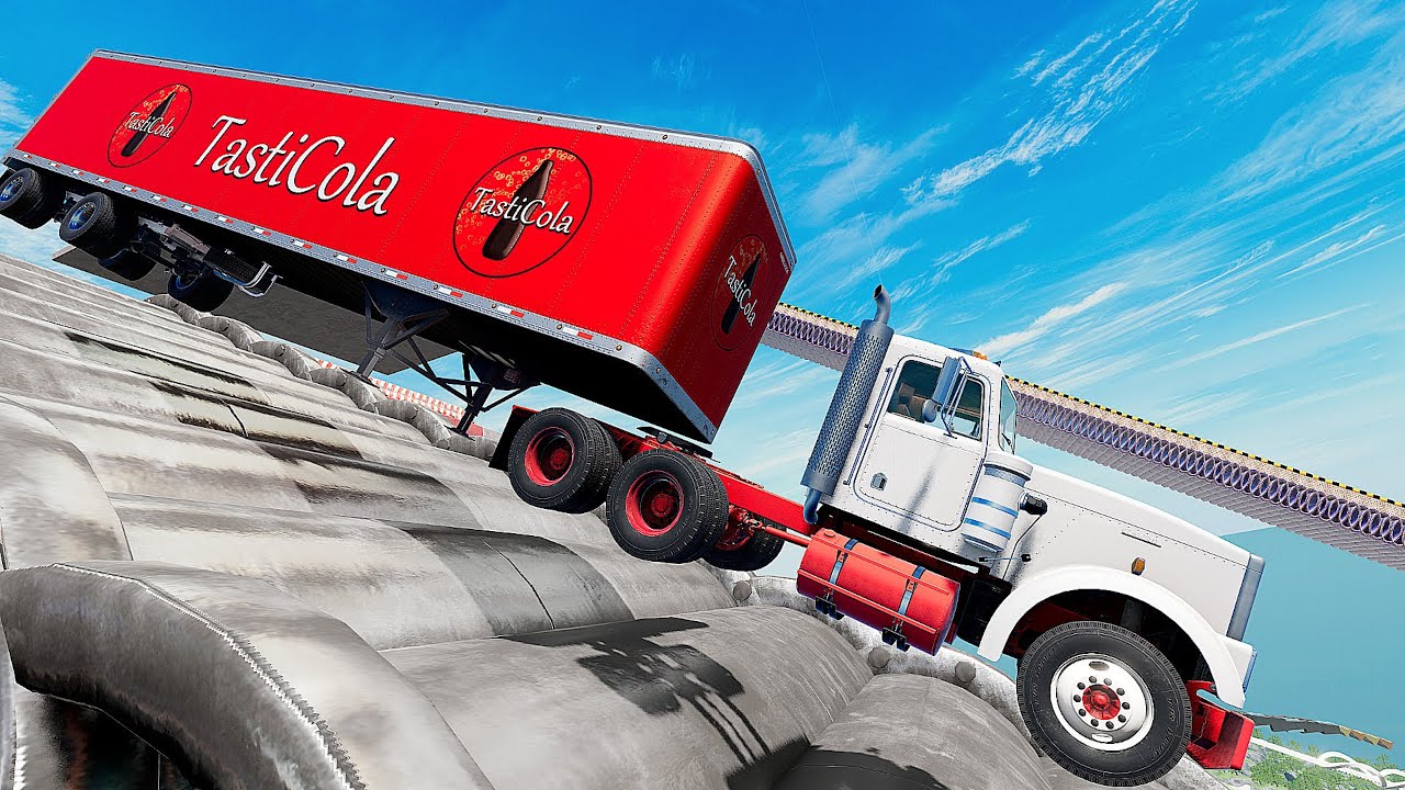 Trucks VS Giant Pipe Stairs Challenge Driver #4 BeamNg Drive