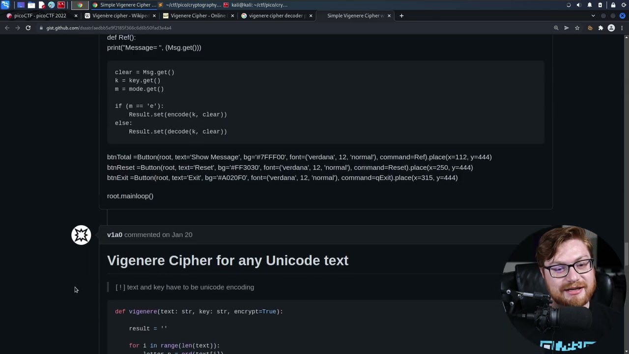 Vigenere Cipher Cryptography (PicoCTF 2022 #29 'vigenere')