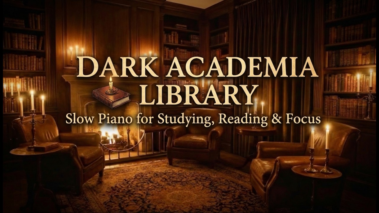 Dark Academia Library 📚🕯️ | Fireplace Ambiance & Slow Piano for Studying, Reading & Focus