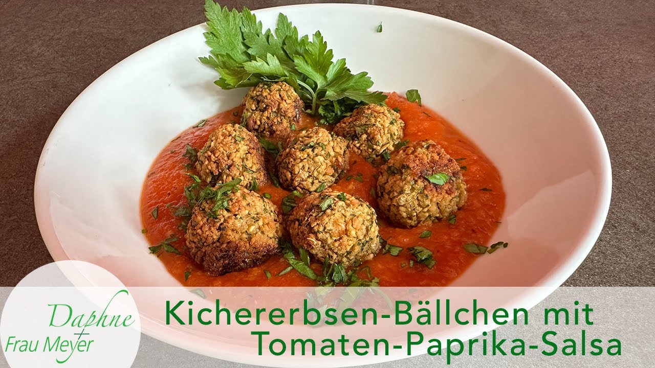Kichererbsen-Bällchen mit einer fantastischen Tomaten-Paprika-Salsa 