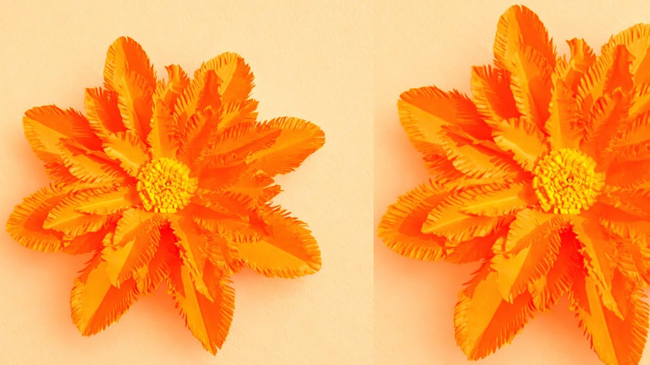 Sirf Paper Se Bana Diya Itna Sundar Orange Flower 😍 | Easy Paper Craft DIY 🌼