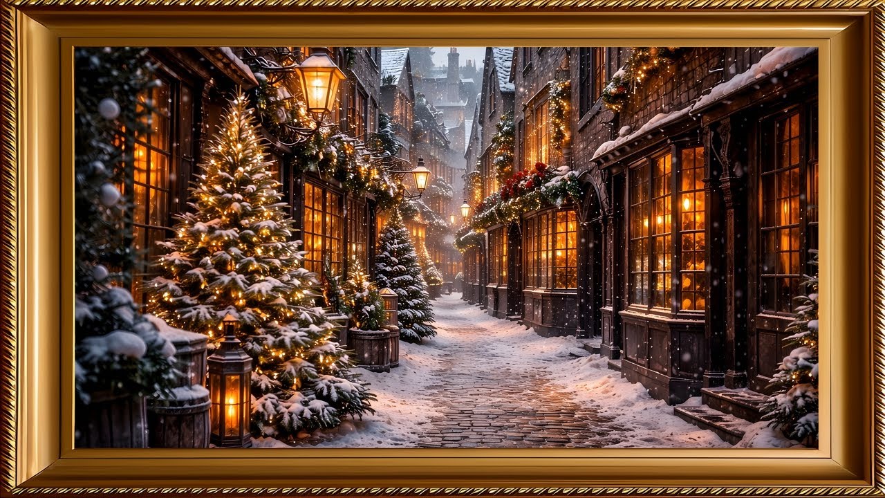 Cozy Christmas Village Street 4K Art for TV (No Sound)
