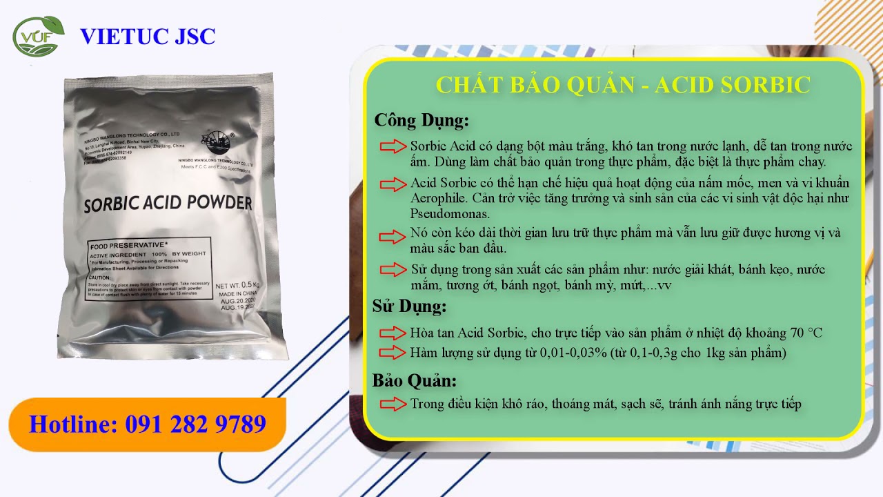 Phụ Gia Thực Phẩm - Chất Bảo Quản Acid Sorbic - Hương Liệu Việt Úc