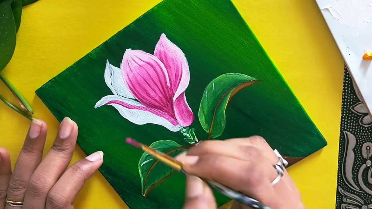 Magnolia painting flower/easy acrylic painting tutorial for beginners/floral painting/ #8 /4k