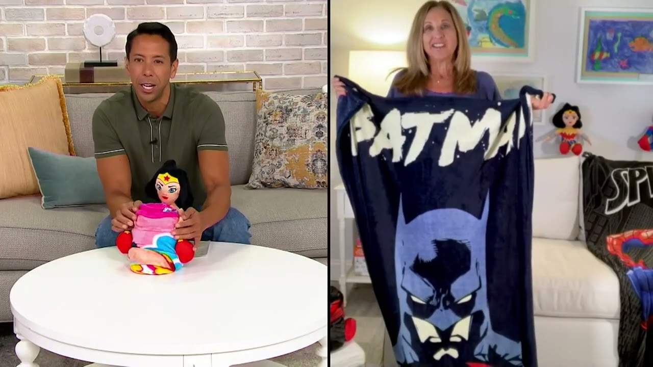 Superhero Hugger Plush with 46" x 60" Silk Throw Blanket on QVC