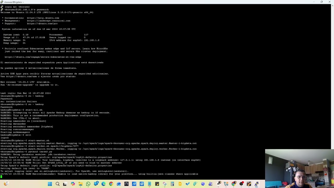 Instalación y configuración de Hadoop y Apache Spark con análisis de datos en Ubuntu | UNAD Big Data