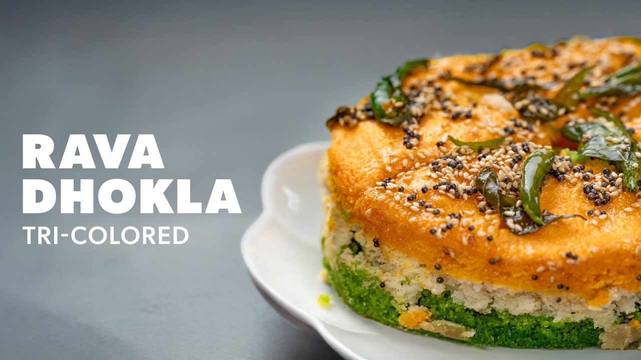 Tri-Colored Rava Dhokla | No-Fermentation Steamed Semolina Cake | Quick & Healthy Indian Recipe