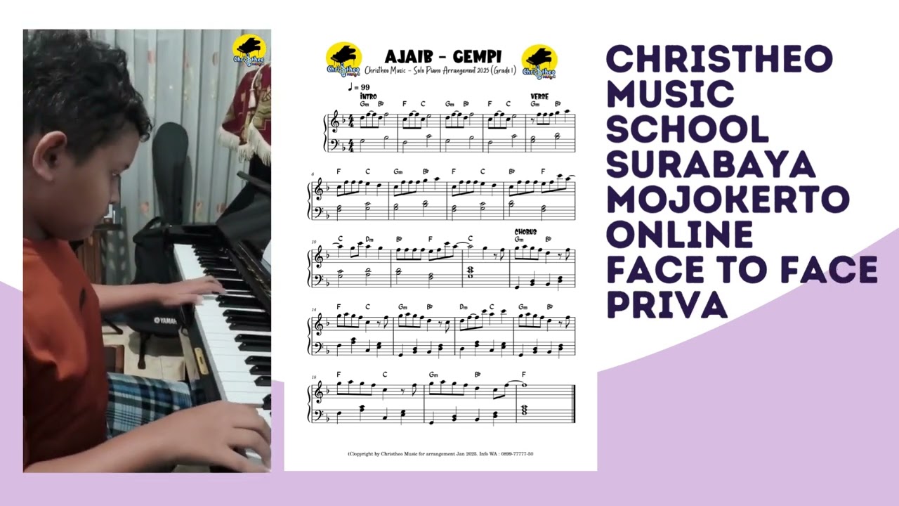 Ajaib Gempi by Mikhael Solo Piano Tutorial Basic Beginner & Partitur Christheo Music School Book Arr