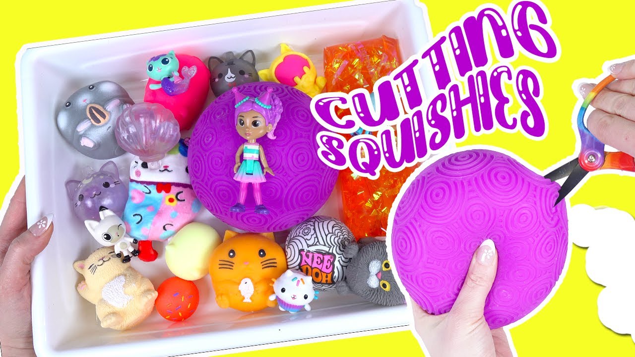 Gabby's Dollhouse Movie Cutting Squishies into One Bowl with Pandy, Cakey, Catrat