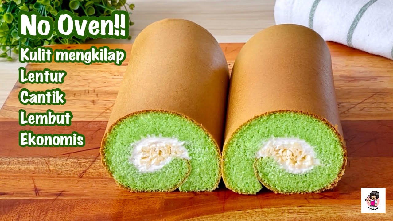 NO OVEN!! SWISS ROLL CAKE✨ Bolu Gulung Pandan Tanpa Oven! Kulit Mengkilap Lembut Ekonomis💚💚💚