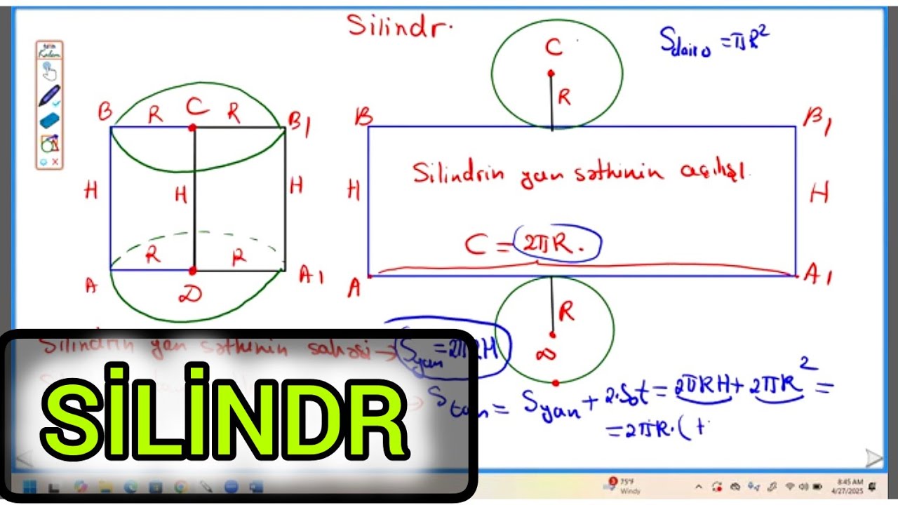 👉SİLİNDR , Silindrin yan və tam səthinin sahəsi , Silindrin həcmi  . Asan dərs izahı #silindir