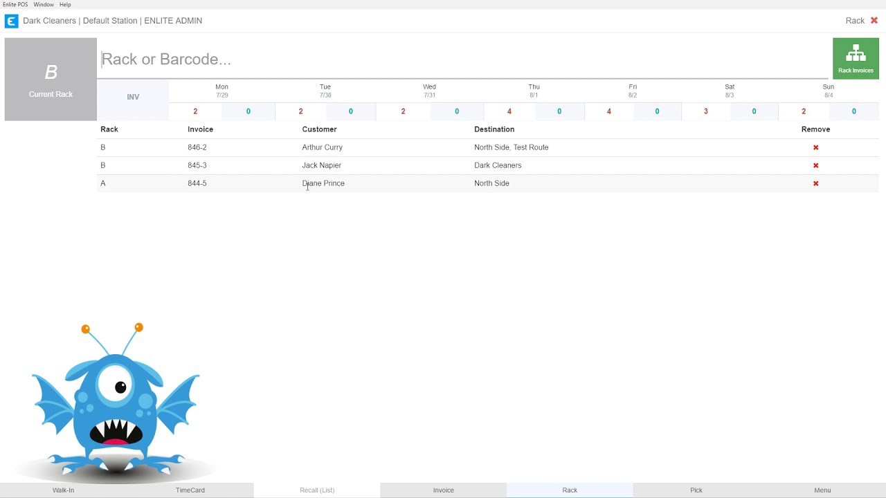 12 Racking - Enlite Dry Cleaning Software