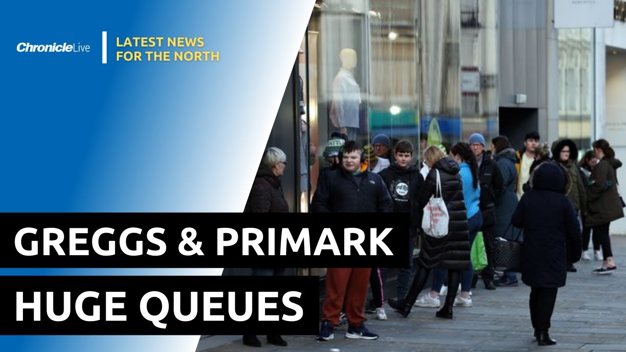 Shoppers queue outside Primark for Greggs clothing range