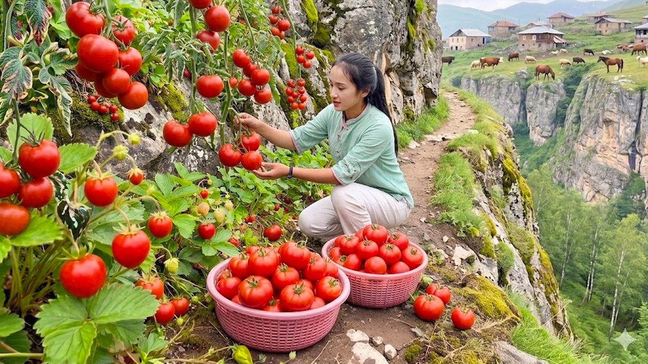 The Beauty of Province Life's Simplicity - Harvest Tomatoes On A Cliff & Sell Them All At The Market