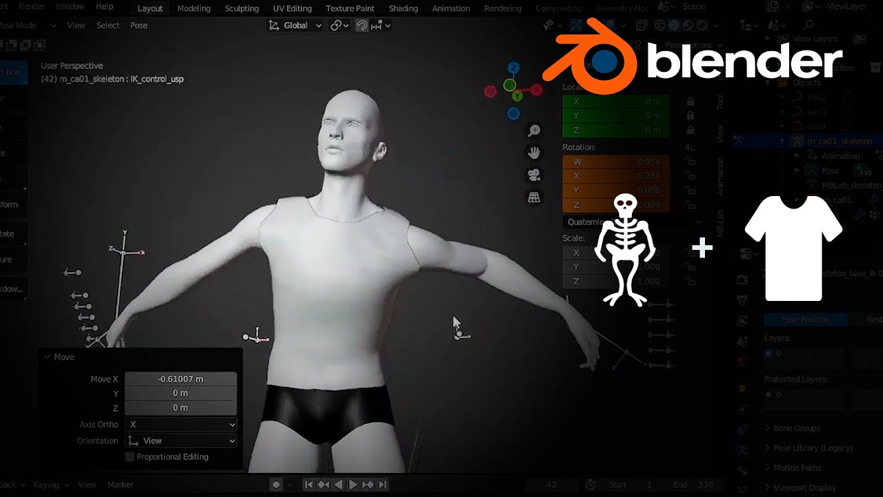 Como ajustar roupa do personagem nos ossos | Blender