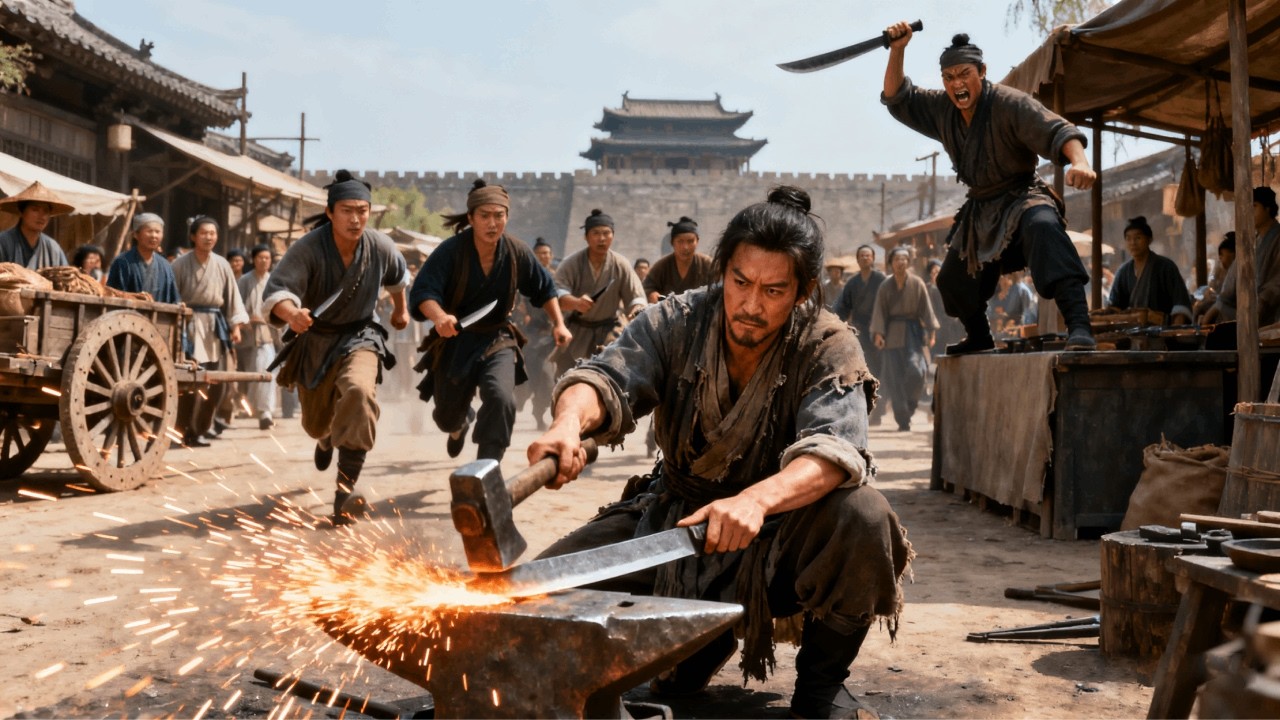 武俠電影！路邊不起眼的鐵鍋匠竟是功夫高手，一招制服惡霸解救貧民！#成龍 #武俠 #功夫 #劉亦菲 #王一博 #肖戰