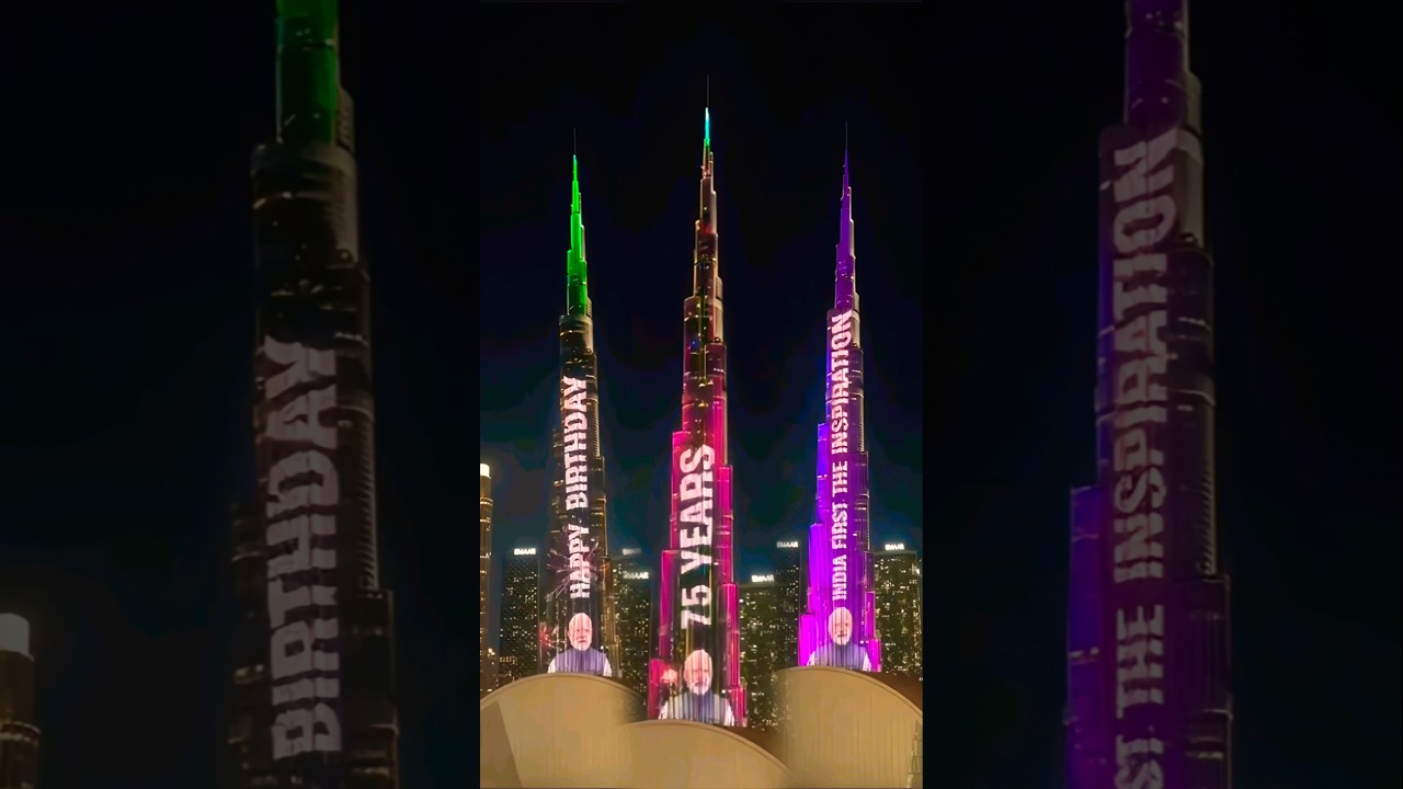 Burj Khalifa Lights Up For PM Modi's 75th Birthday | PM Modi Birthday On Burj Khalifa #shorts #modi