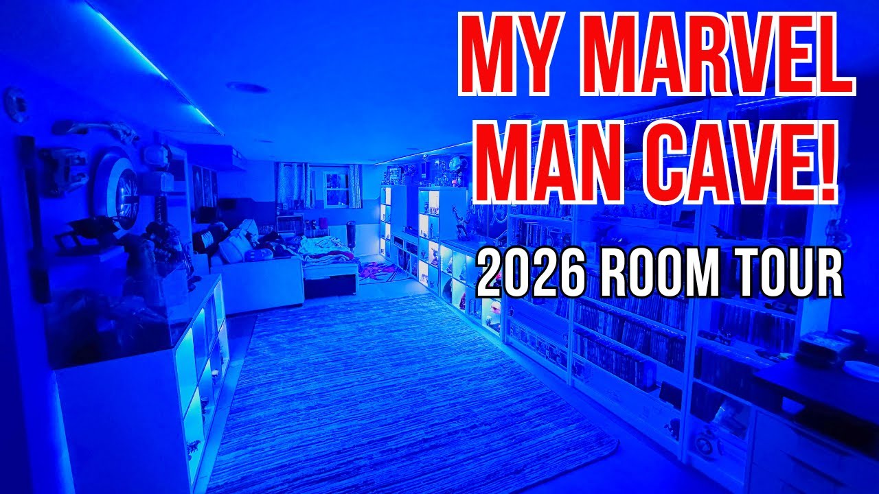 MARVEL MAN CAVE 2026 ROOM TOUR | Ultimate Marvel Collection, Physical Media & Home Theater Setup