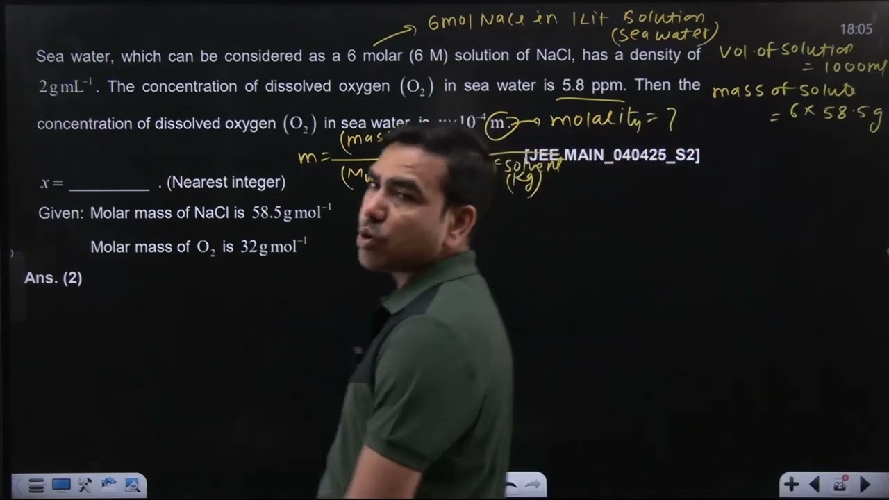 Sea water, which can be considered as a 6 molar 04 APR 2025 SHIFT-2 JEE MAIN PYQ