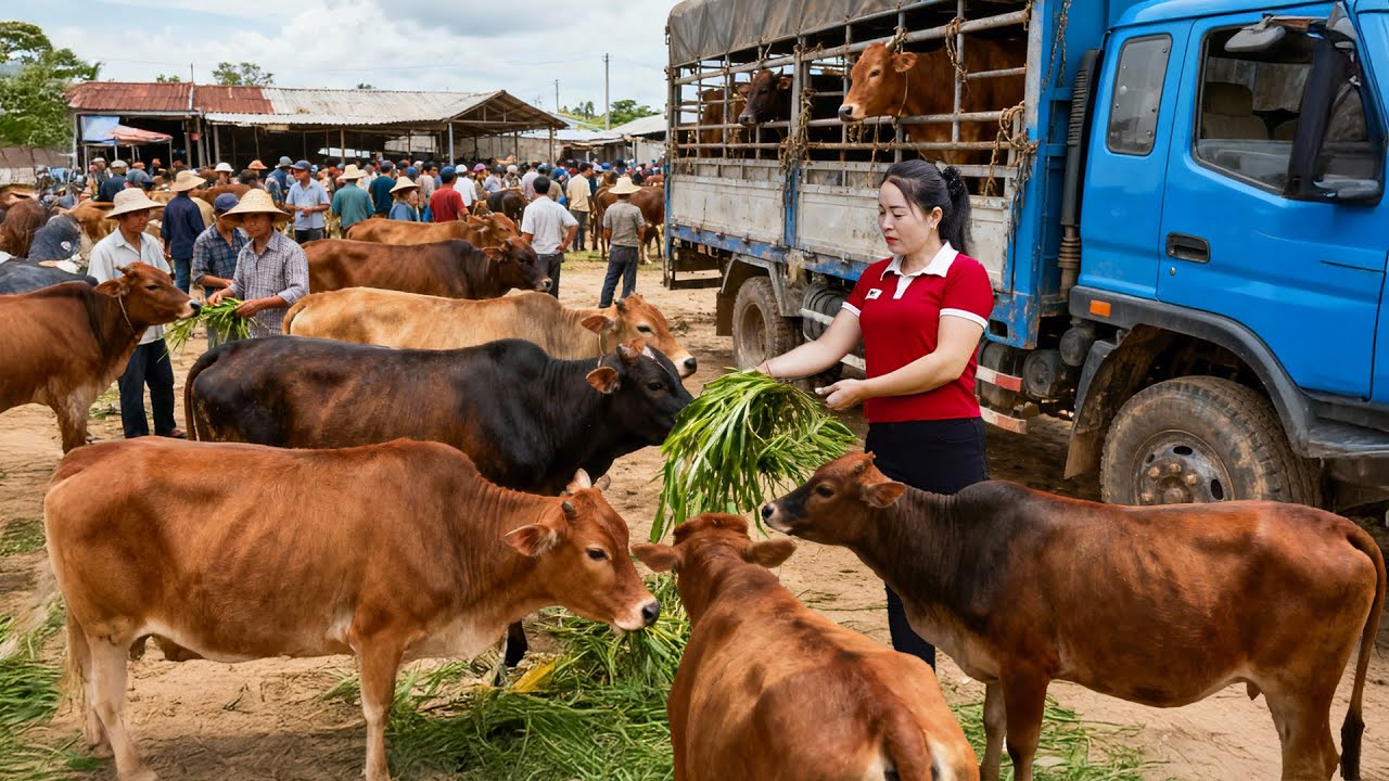 Buy Cows from Farmers and Use Truck to Transport to Countryside Market for Sale | Tieu Hue Daily