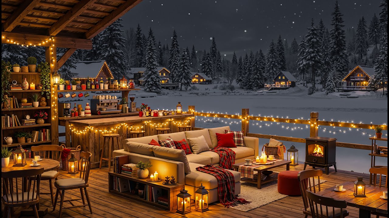 Calm January Winter Night at Cozy Coffee Shop ❄️ Soft Piano Jazz & Fireplace for Focus