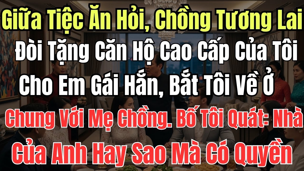 Giữa tiệc ăn Hỏi, Chồng Tương Lai Đòi Tặng Căn Hộ Cao Cấp Của Tôi Cho Em Gái Hắn, Bắt Tôi Về Ở