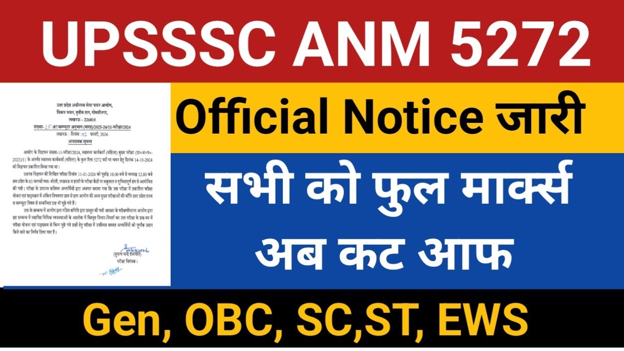 UPSSSC ANM 5272 Official Notice Cut Off 