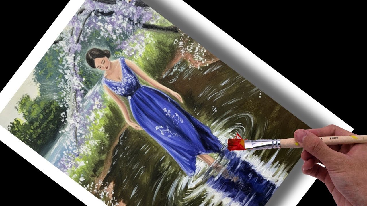 How to paint with acrylic | she walks on water painting  my dream landscape🎨| step by step