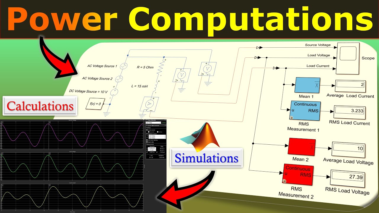 Power Computations ⚡ Absorbed Power, RMS & Average Value in Electric Circuits 👍 MATLAB/Simulink
