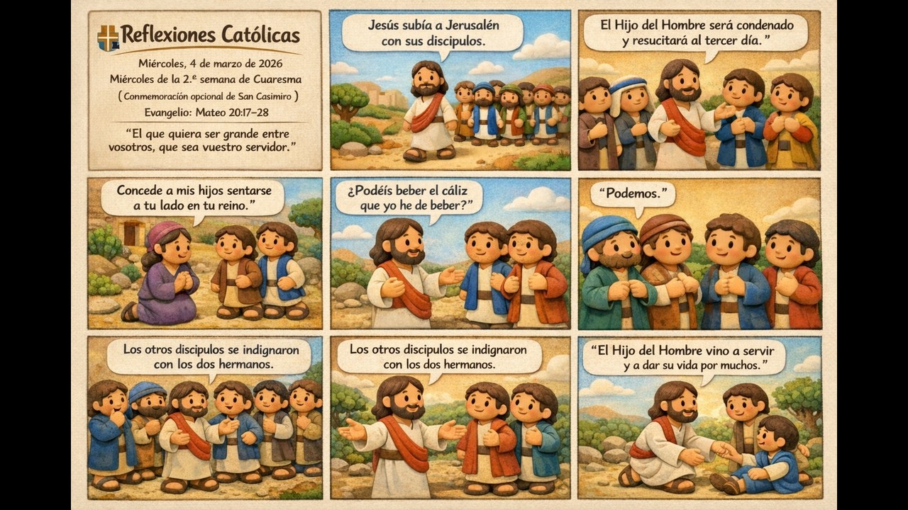 Reflexiones Católicas–Miércoles 4 marzo 2026, 2.ª semana de Cuaresma (San Casimiro) Mateo 20,17–28