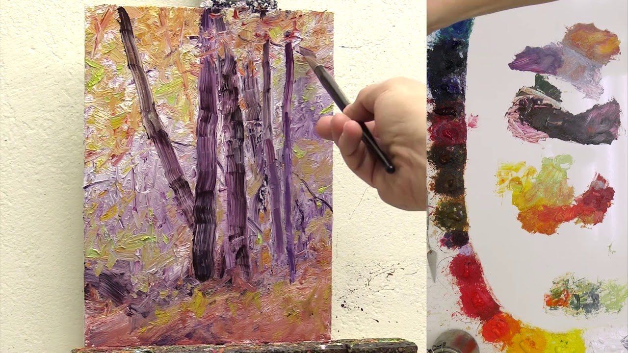 Paint Fall Trees with thick paint - Fast Motion w/Voice Instruction