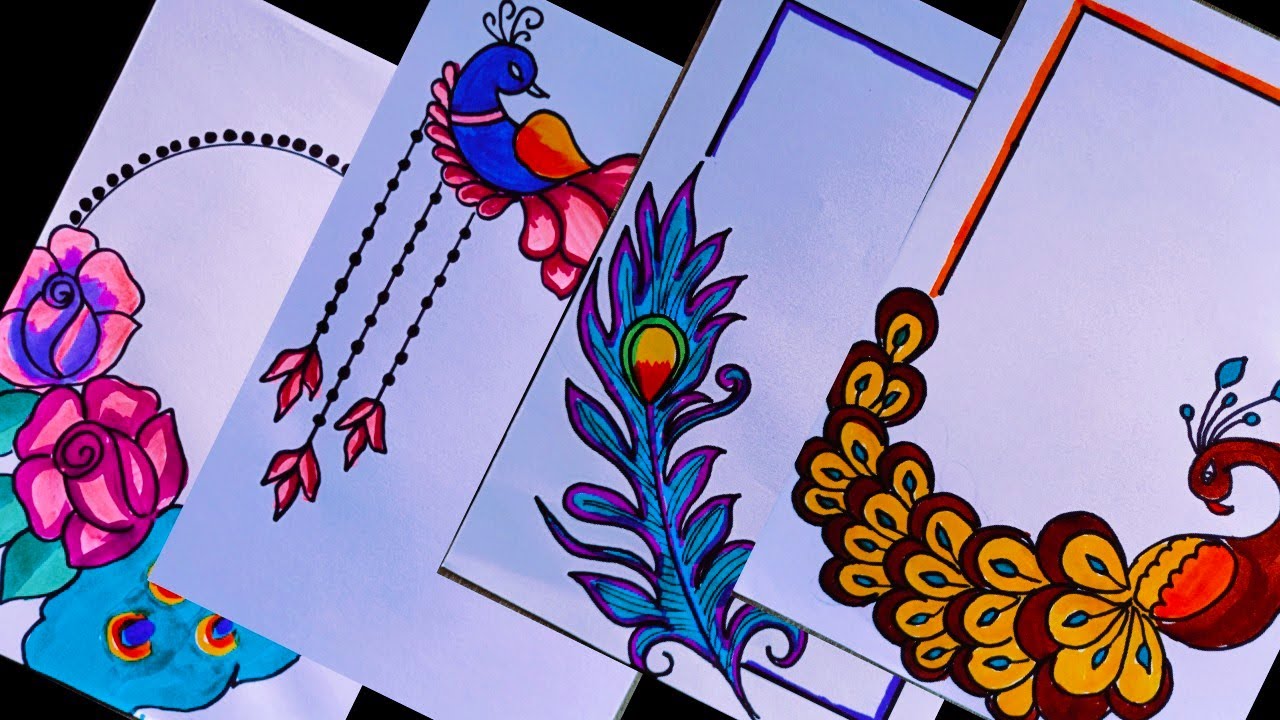4 Peacock 🦚 Border Designs/ Project Work Designs/ Front Page Design/ Holiday Project Work/ Feather 🪶