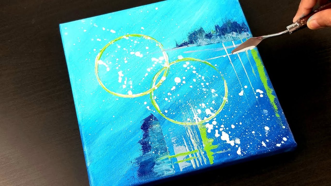 Art# 35 | DIY painting | Blue and Green abstract | Acrylic painting tutorial |