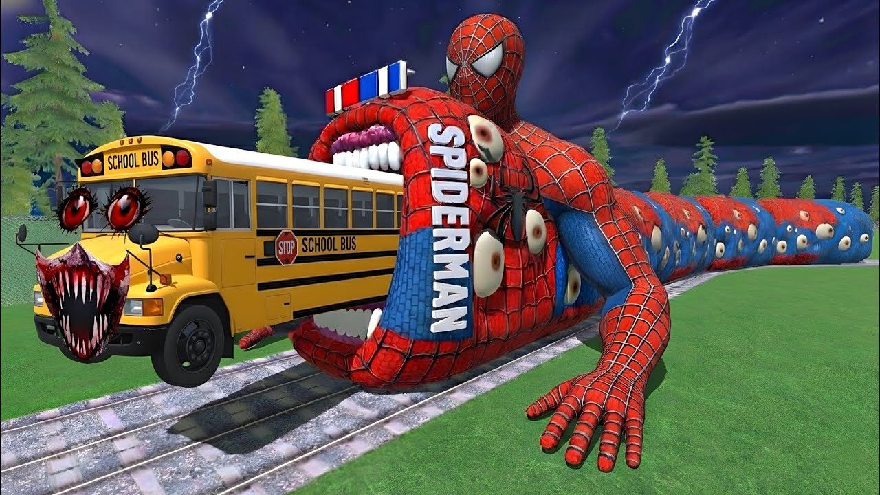Spiderman Eater Monster attack School Train in Indian Bikes Driving 3d