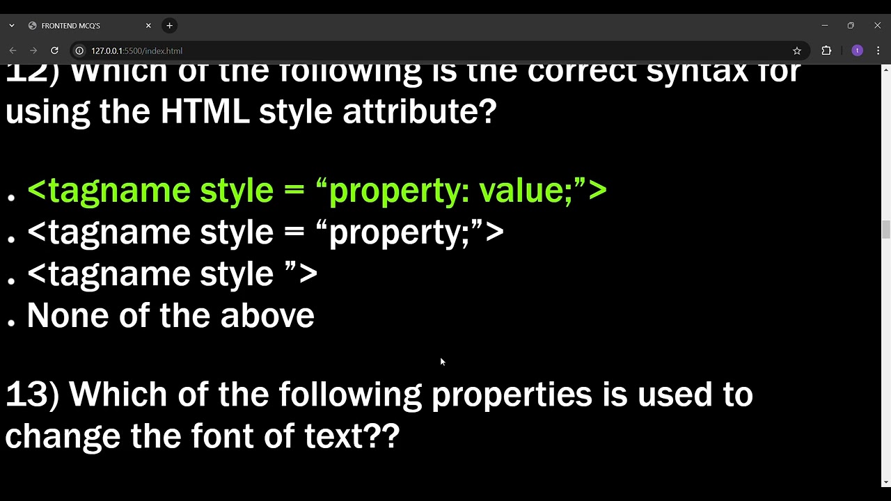 MOST ASKED FRONTEND MCQ's (HTML5,CSS,JAVASCRIPT)