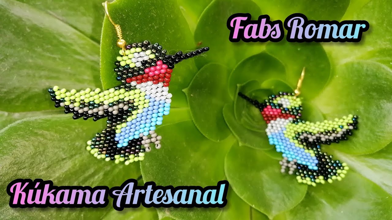 Aretes de chaquira Colibrí 🐦❤️💙