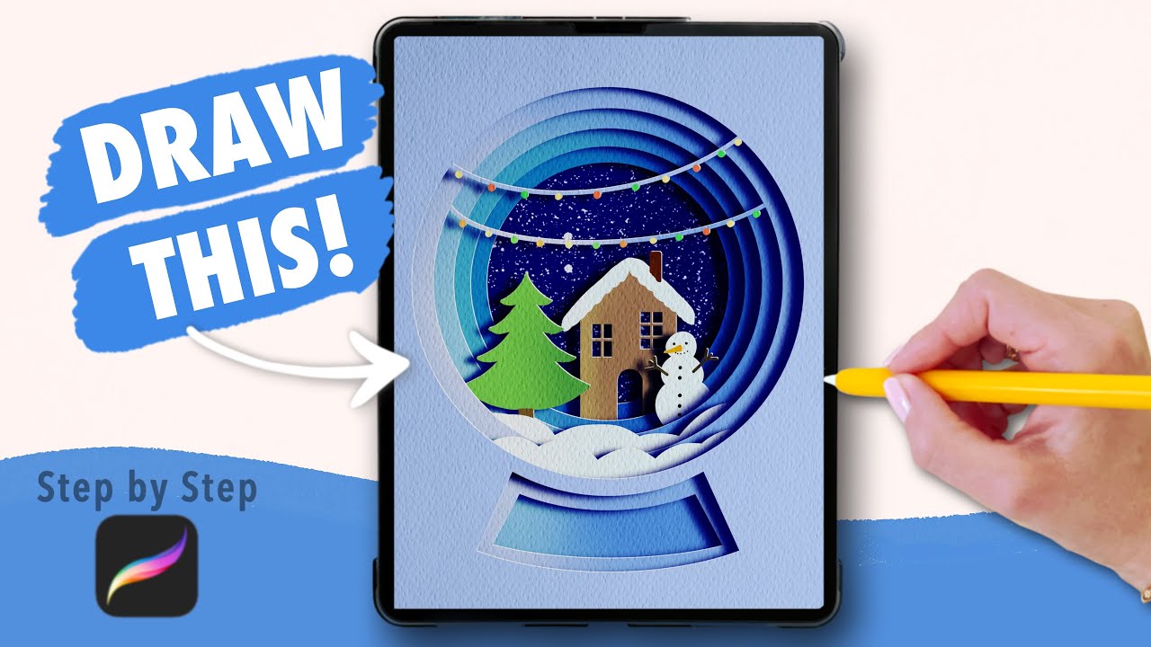 Урок рисования снежного шара из бумаги в Procreate — цифровое искусство шаг за шагом для начинающих