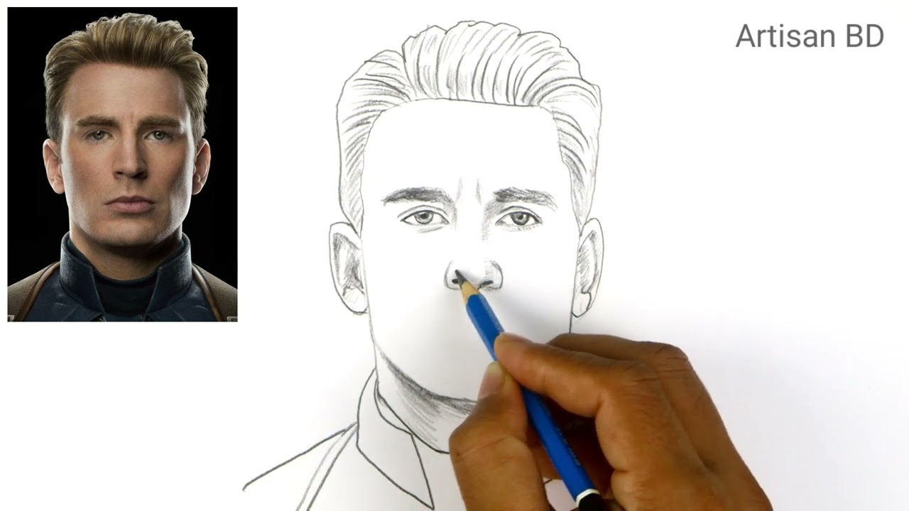 Drawing of Captain America step by step easy, hero from avengers marvel